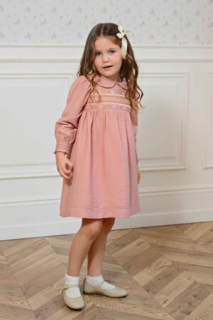 שמלת וינטז' ריקמה - וורוד מידות 2-5