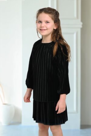 שמלת פליסה קטיפה - שחור